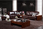 Chinese Style Classical Brown Leather Corner Sofa